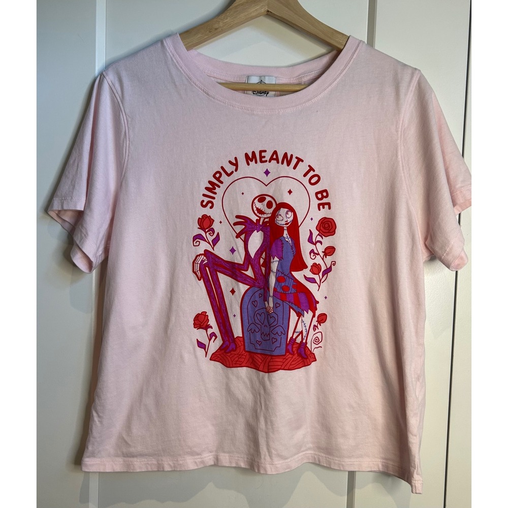 Disney Nightmare Before Christmas Jack Sally Pink Graphic T-Shirt Womens Medium